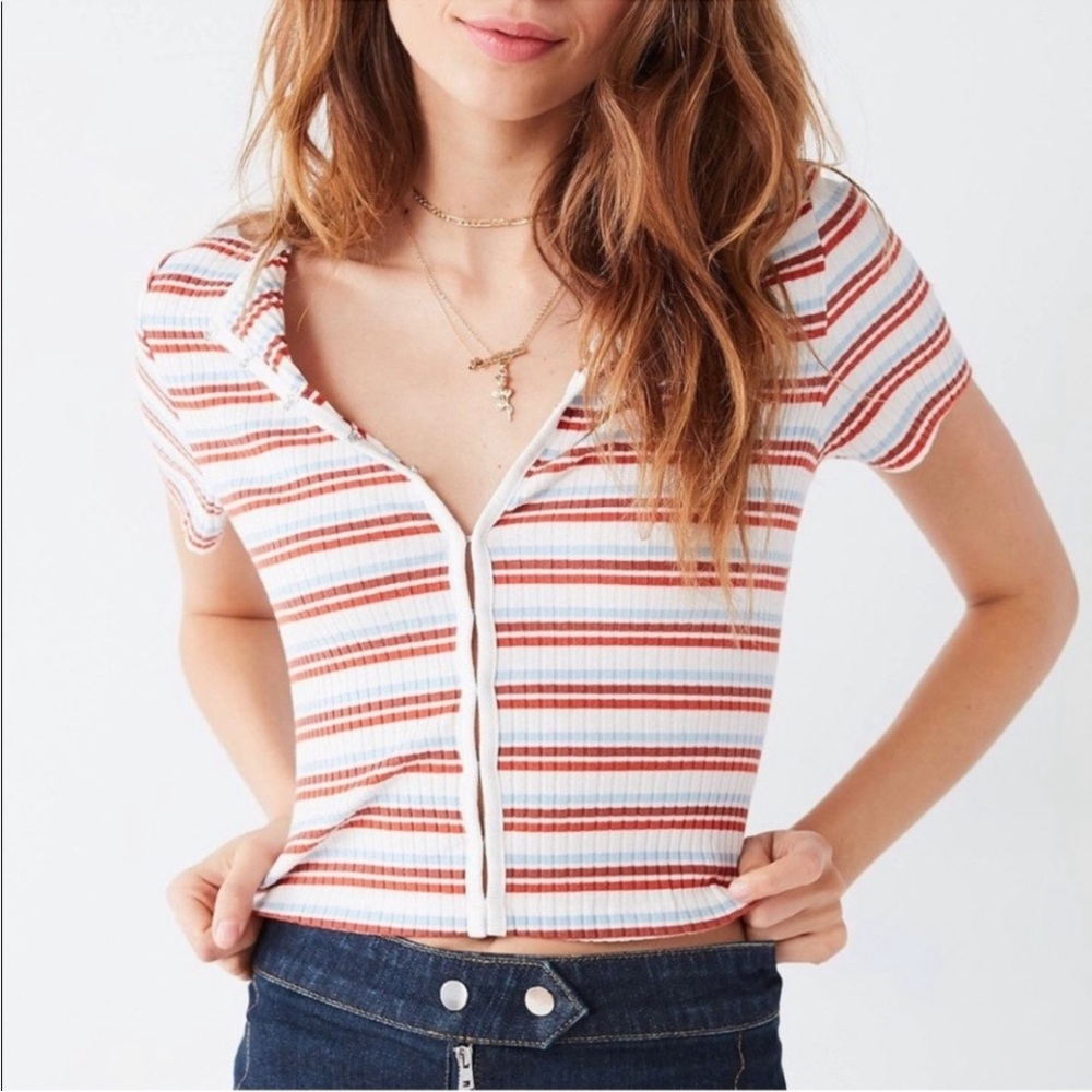 Urban Outfitters Tops | Urban Outfitters Annabella Eye Hook Striped Shirt Sz XS